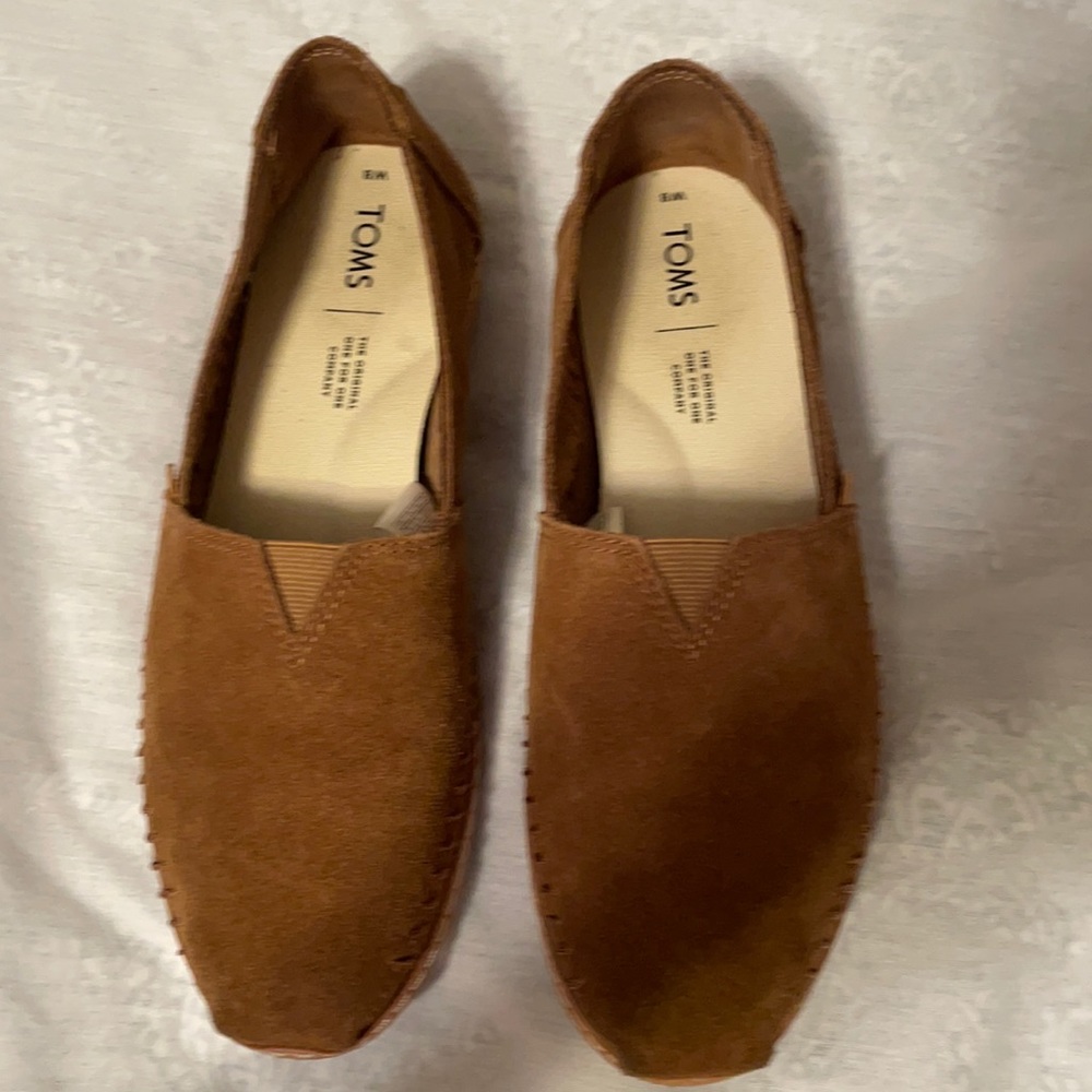 Toms suede flat. Cognac in color
